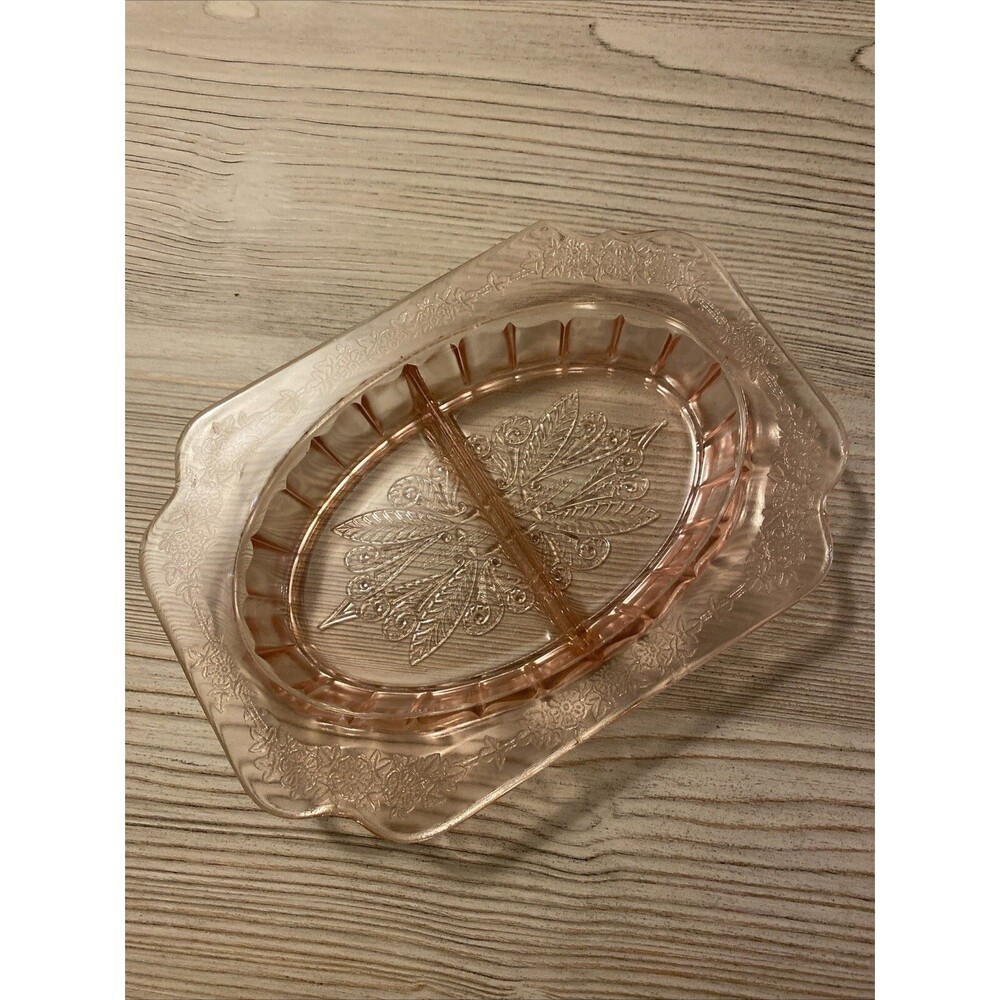 Vintage Pink Depression Glass Jeanette Adam Divided Relish Dish